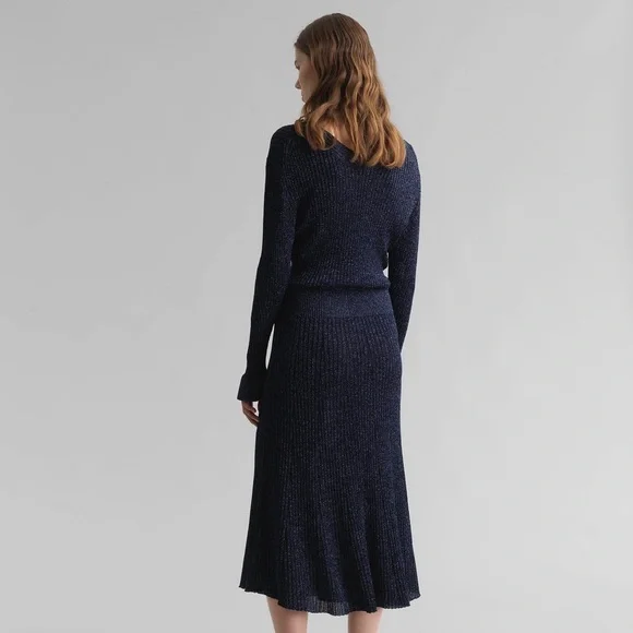 New Chloé Shiny Blue Knit Longsleeve Dress Size Large - Picture 2 of 10